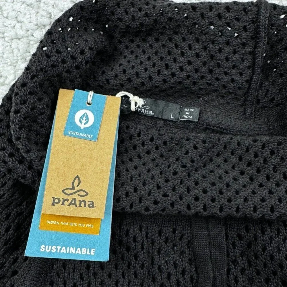 Prana Translucent Cowl Neck Sweater Open Knit Black NEW